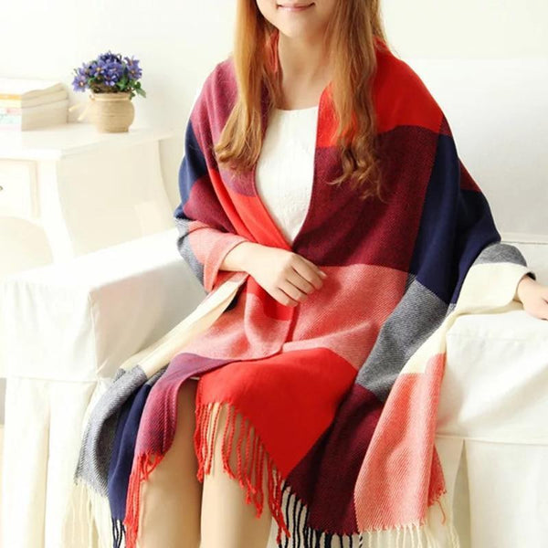 Autumn Winter Female Wool Plaid Scarf Women