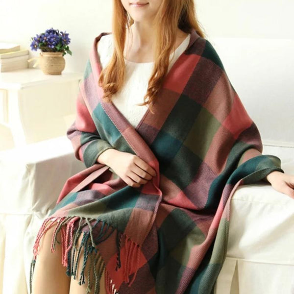Autumn Winter Female Wool Plaid Scarf Women