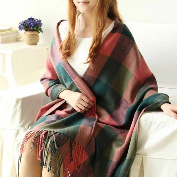 Autumn Winter Female Wool Plaid Scarf Women