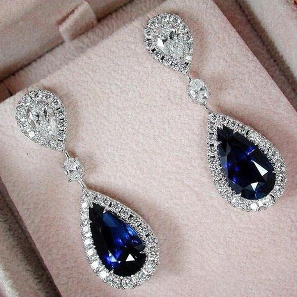 Blue Crystal Pendant Earrings
