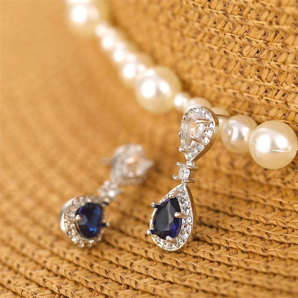 Blue Crystal Pendant Earrings