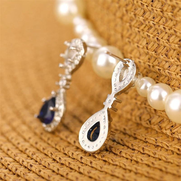 Blue Crystal Pendant Earrings
