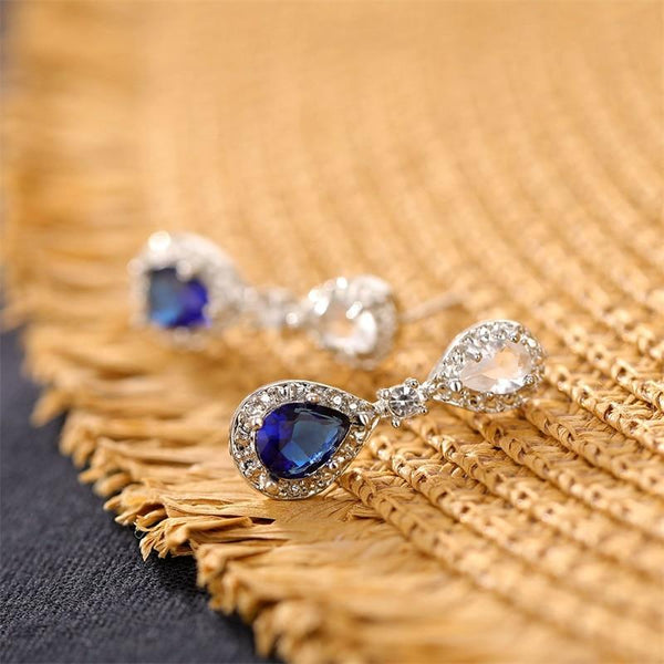 Blue Crystal Pendant Earrings