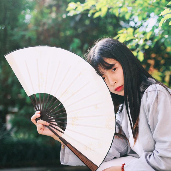 Silk Cloth Blank Wooden Bamboo fan