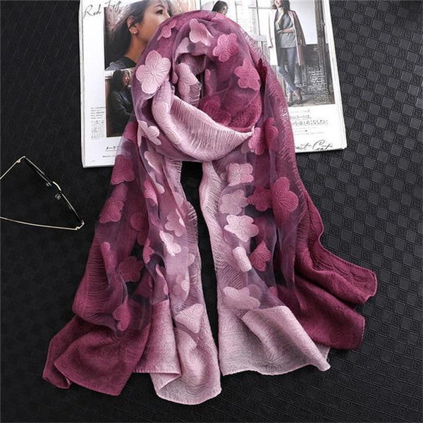 Women Cut Flowers Hollow Scarf
